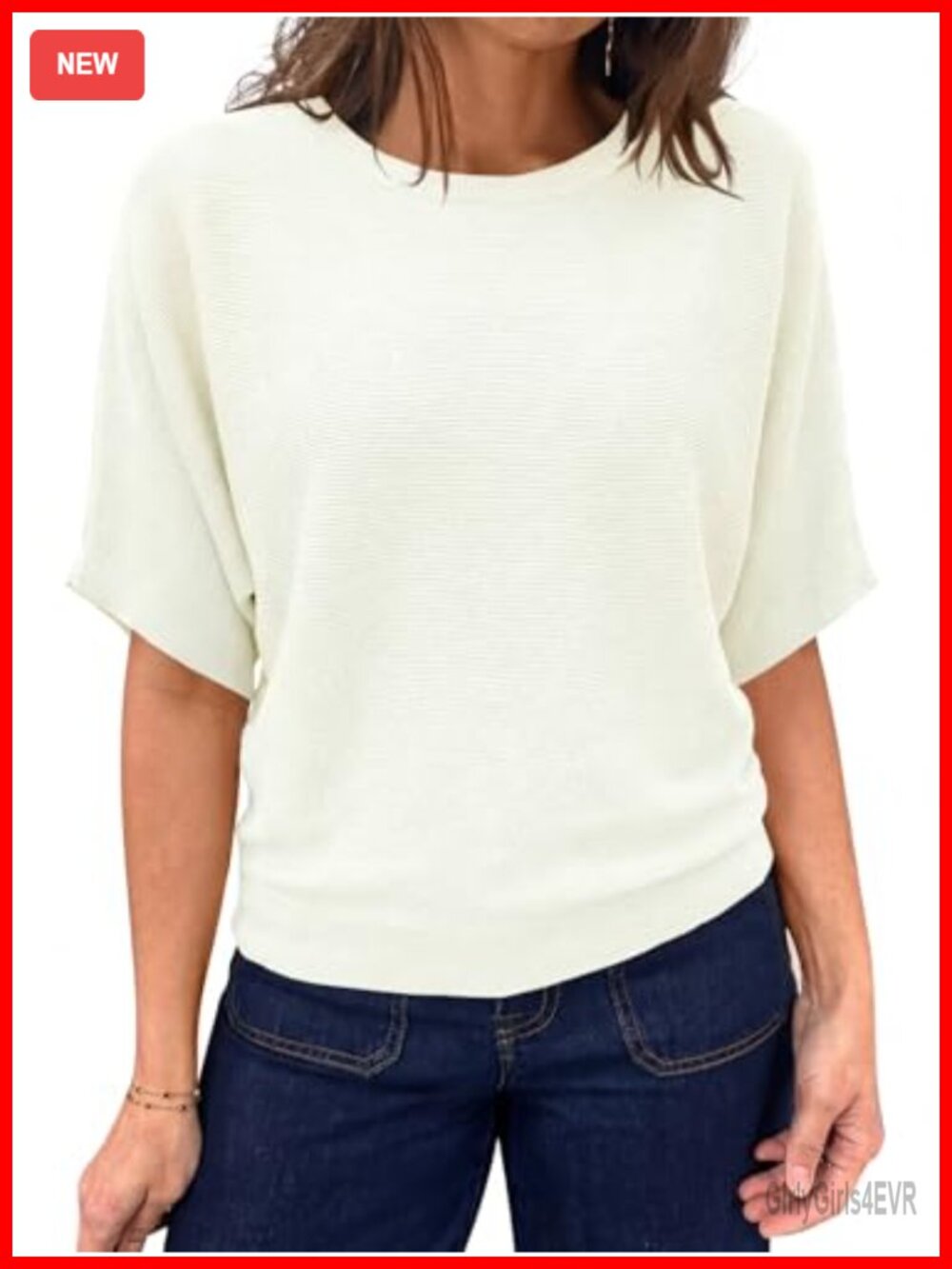 Womens Short Sleeve Boat Neck Batwing Knit Sweater Top Lightweight Summer